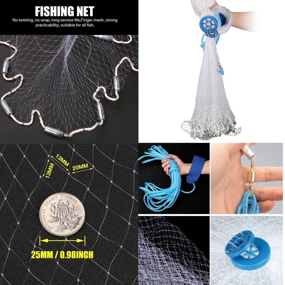 Fishing Cast Net for Bait Trap Fish 3/4/5/6/7/8/9/10ft Radius
