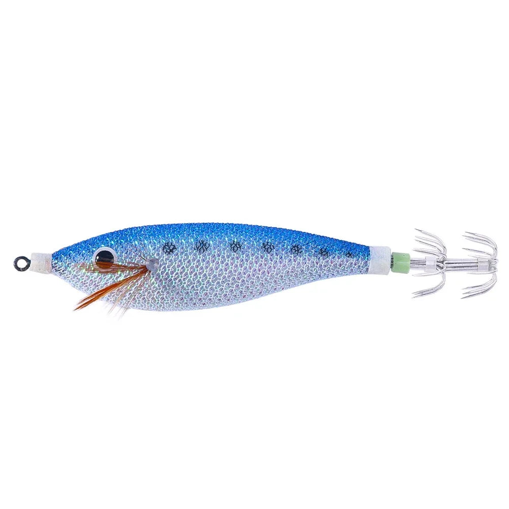 Glowing Horizontal Squid Trolling Lure Jigging  Wood Shrimp Hooks Octopus Bait