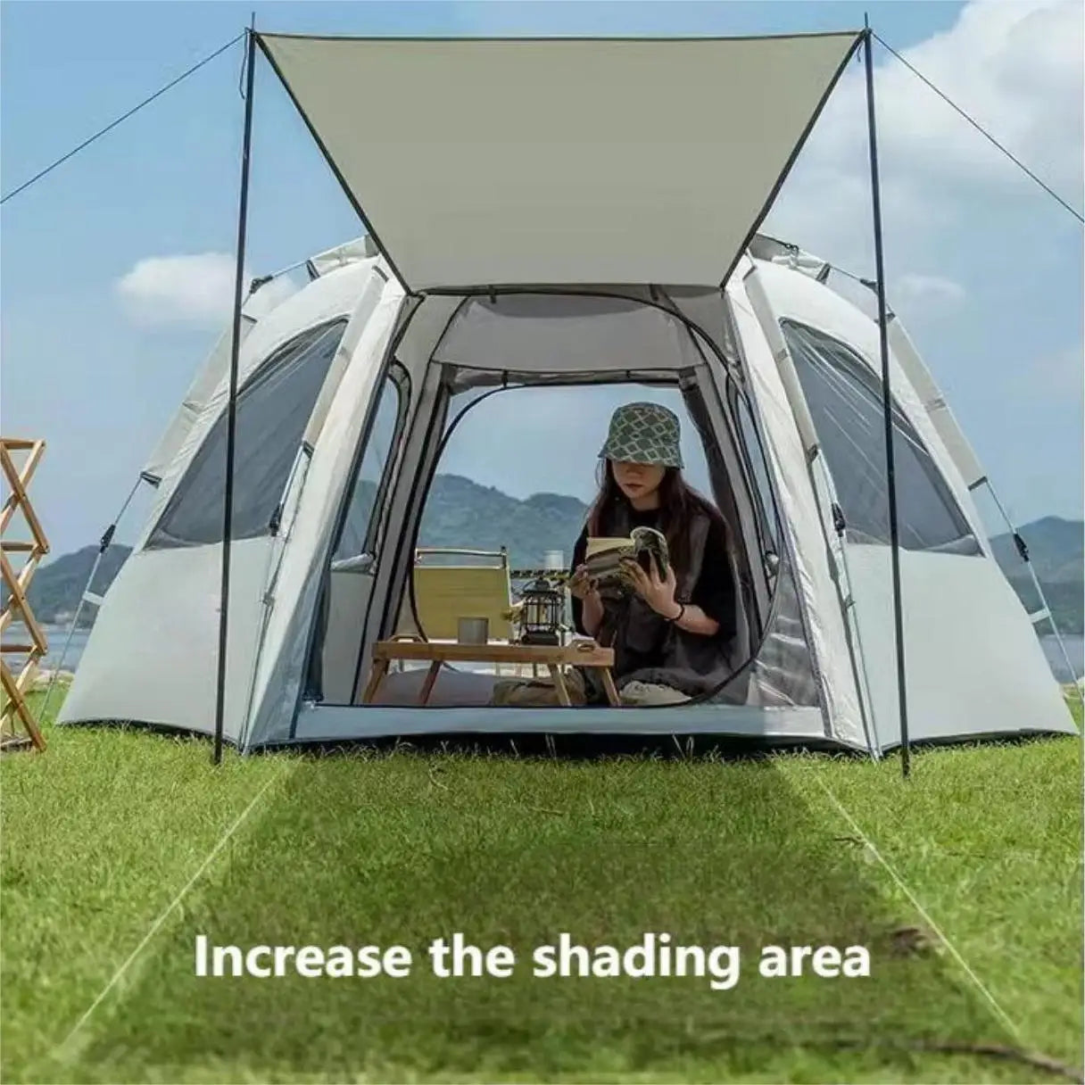 Pop up tents for camping waterproof  Windproof  for 4 person with Skylight and 2 Doors with Poles