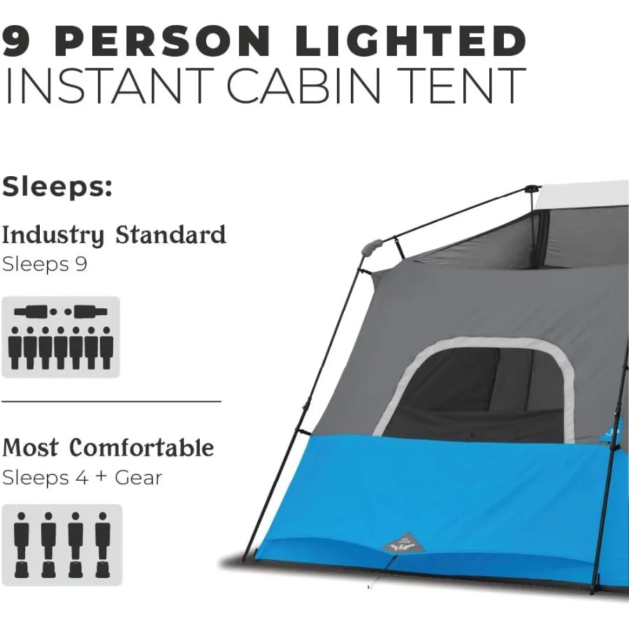Instant Cabin Tents with LED Lights 6 Person 9 Person 12 Person Family Multi Room Lighted Pop Up Tents for Camping Included Sto