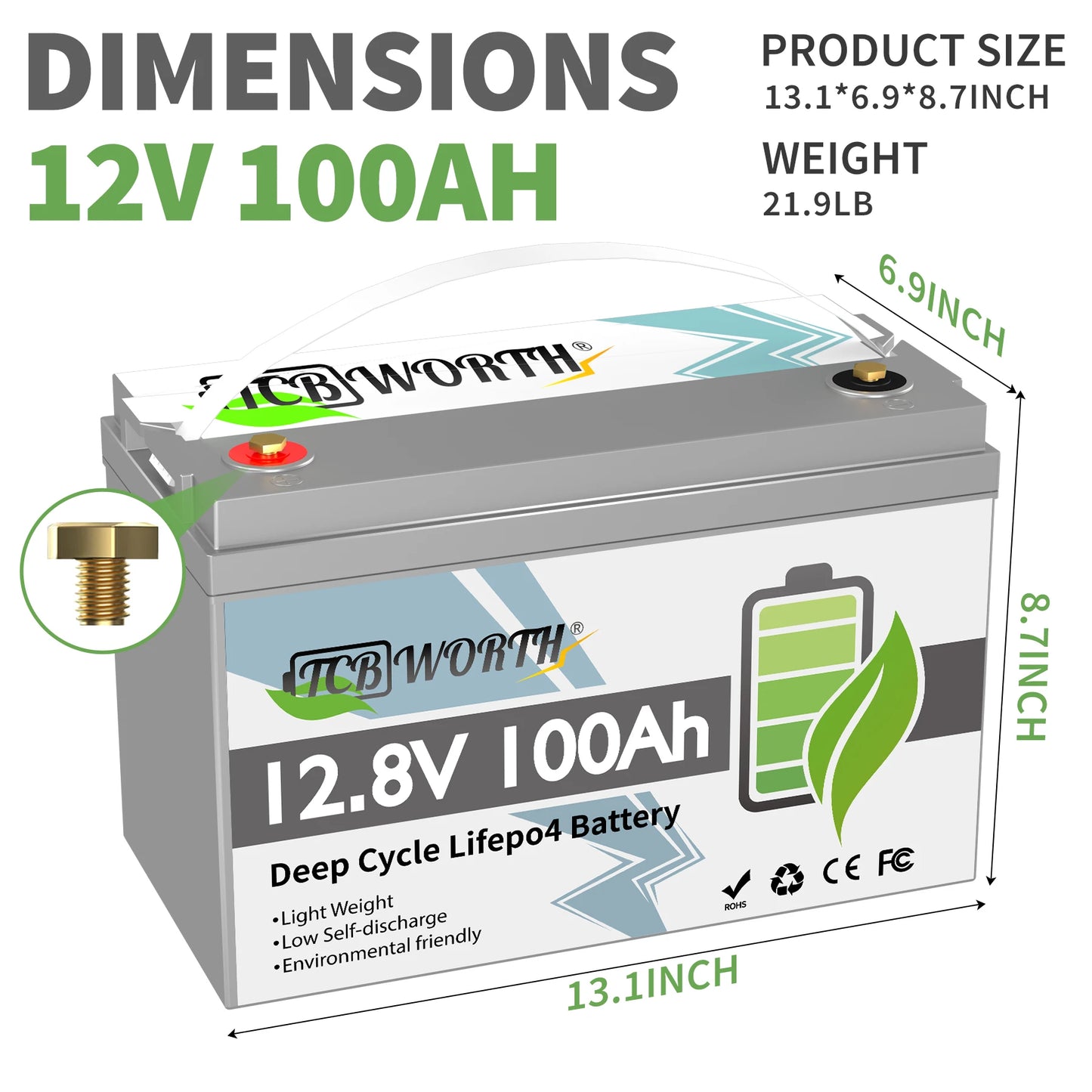 12V 100Ah LiFePO4 Battery With 100A BMS Lithium Battery 6000+ Deep Cycle