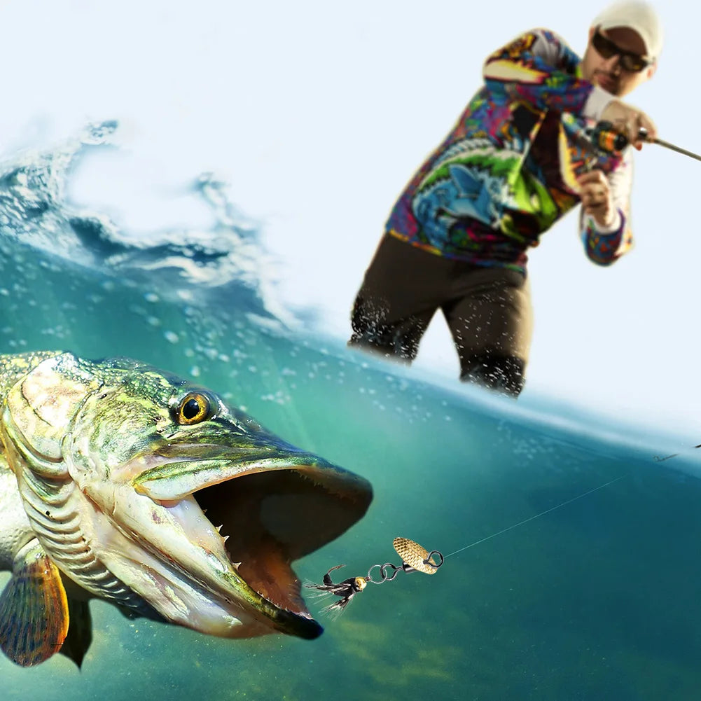 5Pcs  Fly Fishing Bait with Crank Hook Natural Insect Bait Spinner Baits Lure