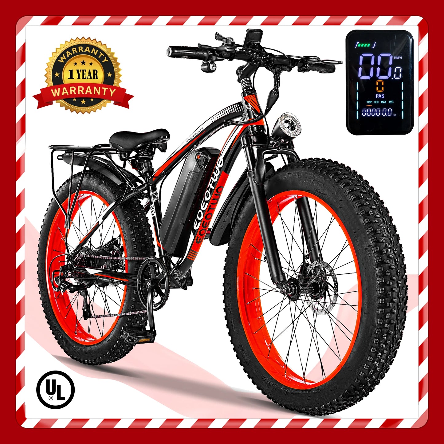 EOEOTWO E01 Electric Bike Adult 26" Fat Tire 1500W Peak Motor Electric Bicycle 34Mph Mountain E Bike 60Mile Range E Bike UL2849
