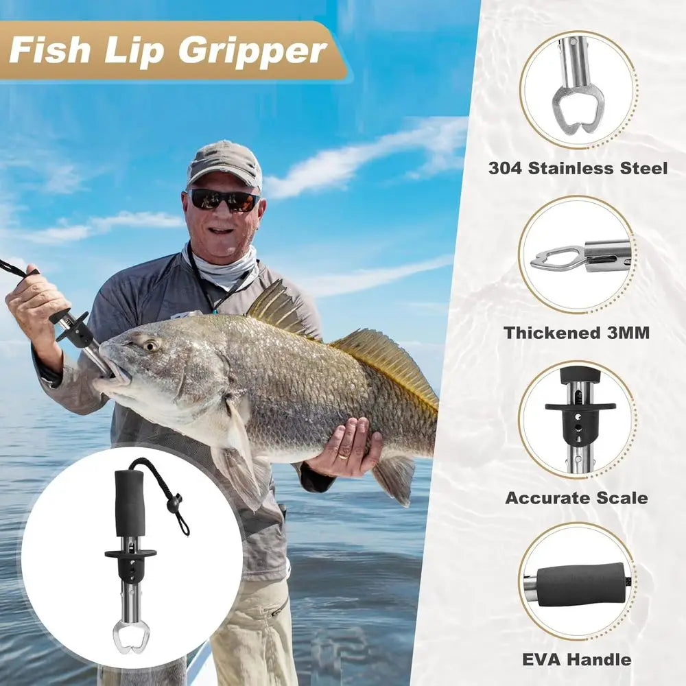 2-Piece Telescopic Fishing Pole Combo with Spinning Reel, Lures, Lip Gripper, and Tackle Bag - Ideal for Saltwater and Freshwater