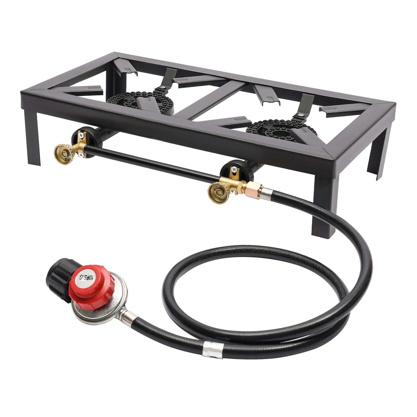 Portable Double Burner Outdoor Gas Stove Propane Cooker with Adjustable 0-10Psi Regulator Hose