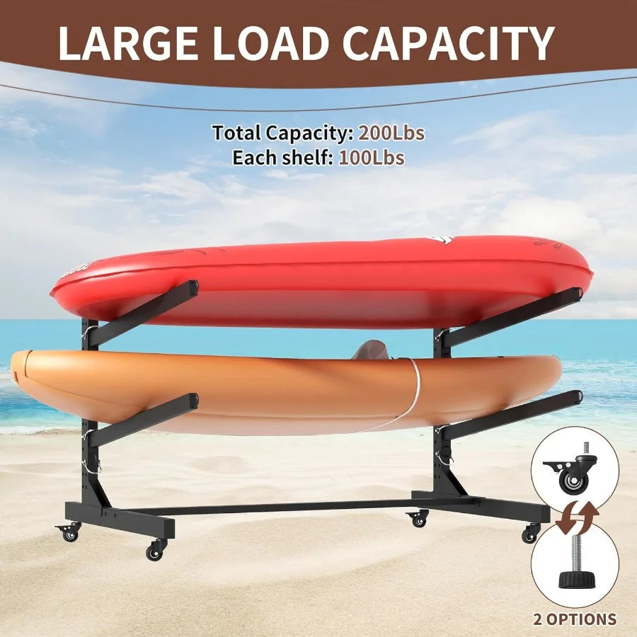 Heavy Duty Kayak Storage Rack with Wheels and Adjustable Feet