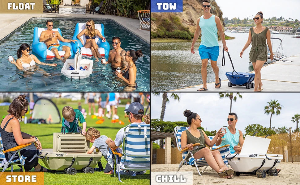 Crawler Cooler with Wheels \\u2013 40 QT Amphibious Floating Cooler and Dry Storage Vessel - Orange, Navy, Tan, or White