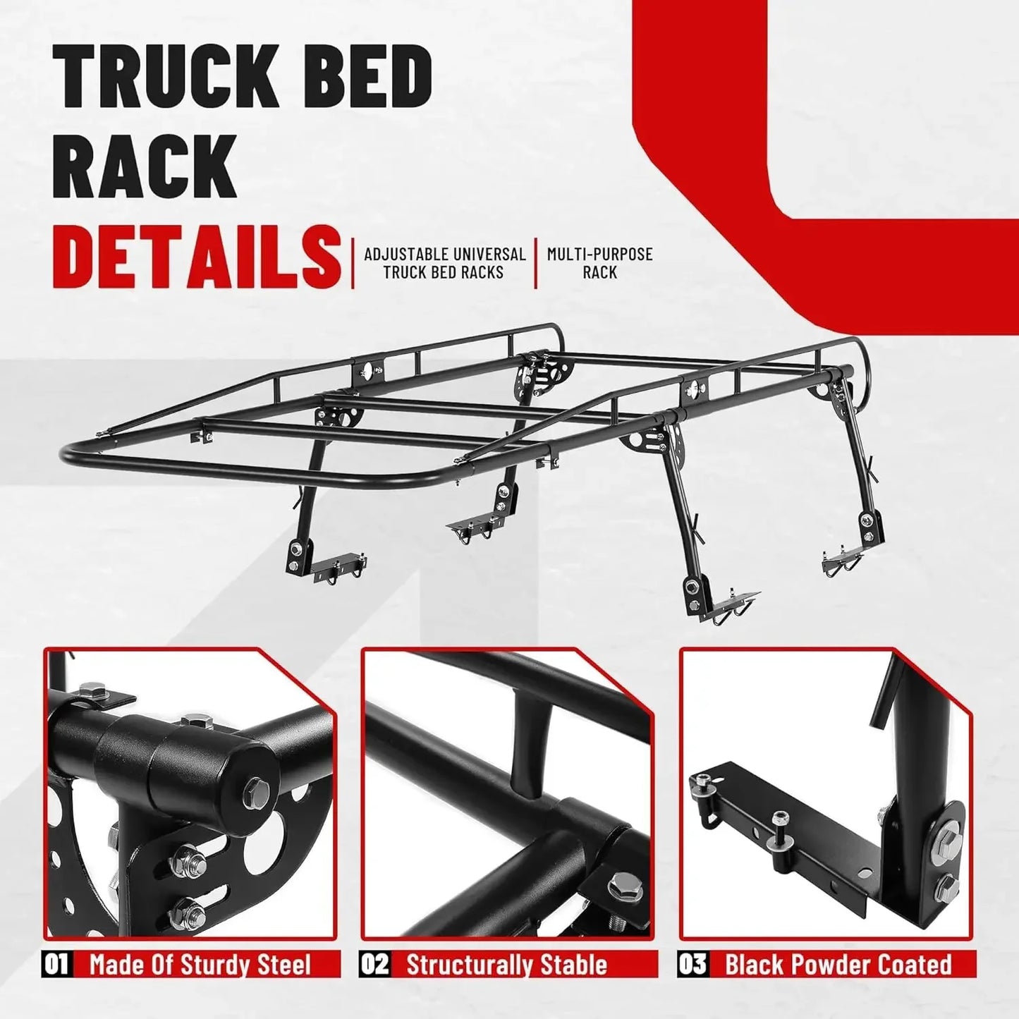 1000 LBS Adjustable 58"-69" Universal Truck Bed Rack 60"(W) x 138"(L) x