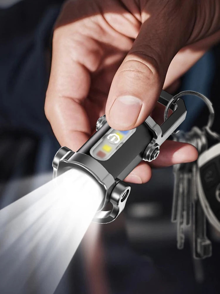 COB LED Keychain Flashlight Multifunctional Ultralight Camping Flashlight Type-C USB Rechargeable Waterproof for Camping Hiking