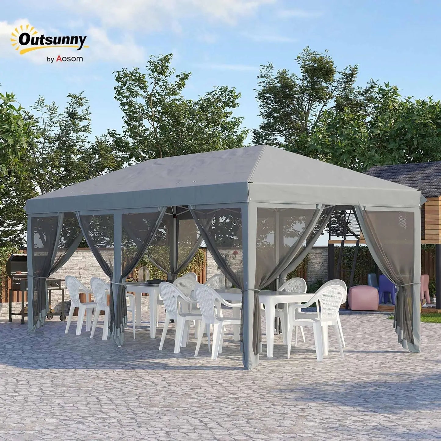 10' x 20' Pop Up Canopy Tent with Netting, Heavy Duty Instant Sun Shelter, Large Tents for Parties with Carry Bag