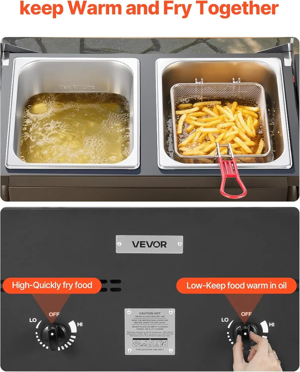 Outdoor Propane Deep Fryer, Dual-Tank 8QTx2 Commercial Fryer, Stainless Steel Cooker with Foldable Platform, Dual Basket