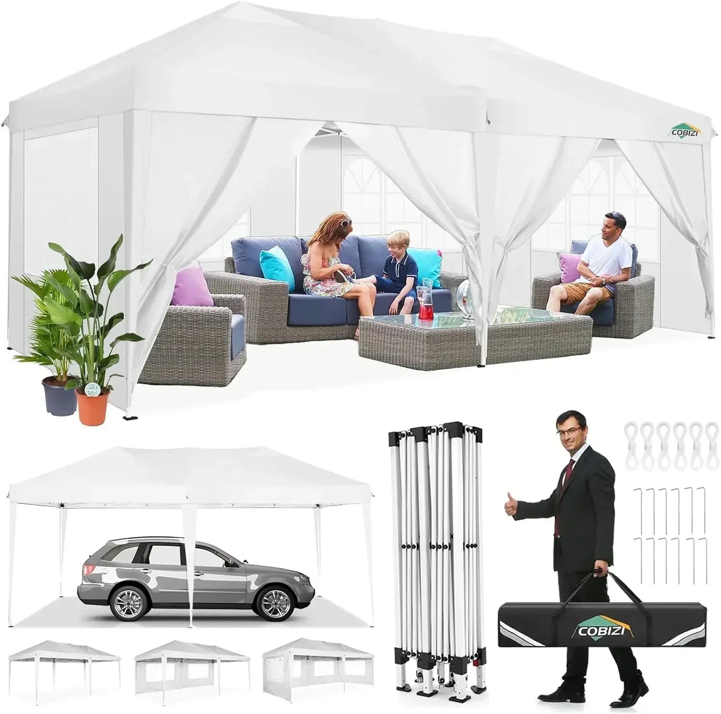 10x20 Pop Up Canopy Tent with Removable Sidewalls Waterproof Commercial Instant Shelter Outdoor Gazebo Party Tent Protable