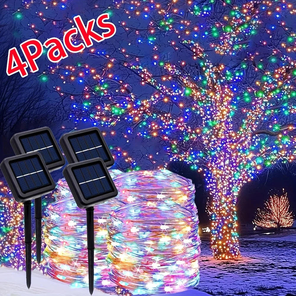 4Pcs 160ft Solar String Lights - 400Pcs Led Outdoor Fairy Lights, 8 Modes, Waterproof for Garden, Terrace, Tree Decoration - Great for , Weddings and Party (Warm Light) Ip44
