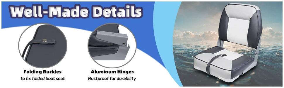 Low Back Boat Seats Marine Folding Chair Universal Fit for Fishing Yachts 1 Pack White and Gray