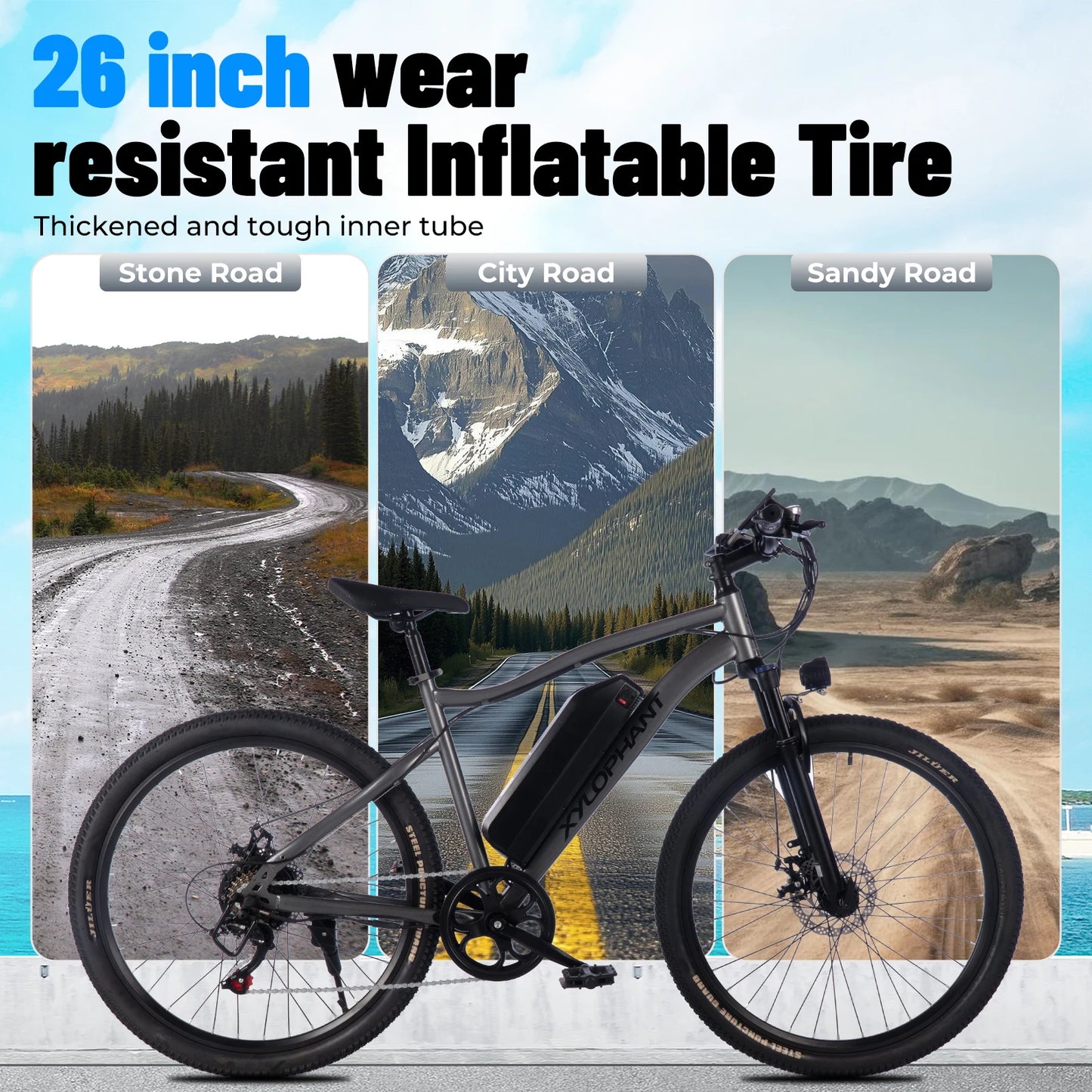 【1 Year Warranty】Terrosor Electric Bike,26" Fat Tire Ebike for Adults,350W Peak,Electric Mountain Bike,19.9mph,E bike UL2849