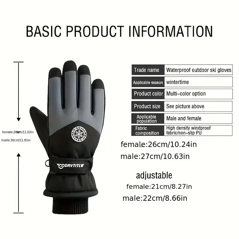Winter Unisex Snowboard Ski Gloves PU Leather Non-slip Touch Screen Waterproof Motorcycle Cycling Fleece Warm Snow Gloves