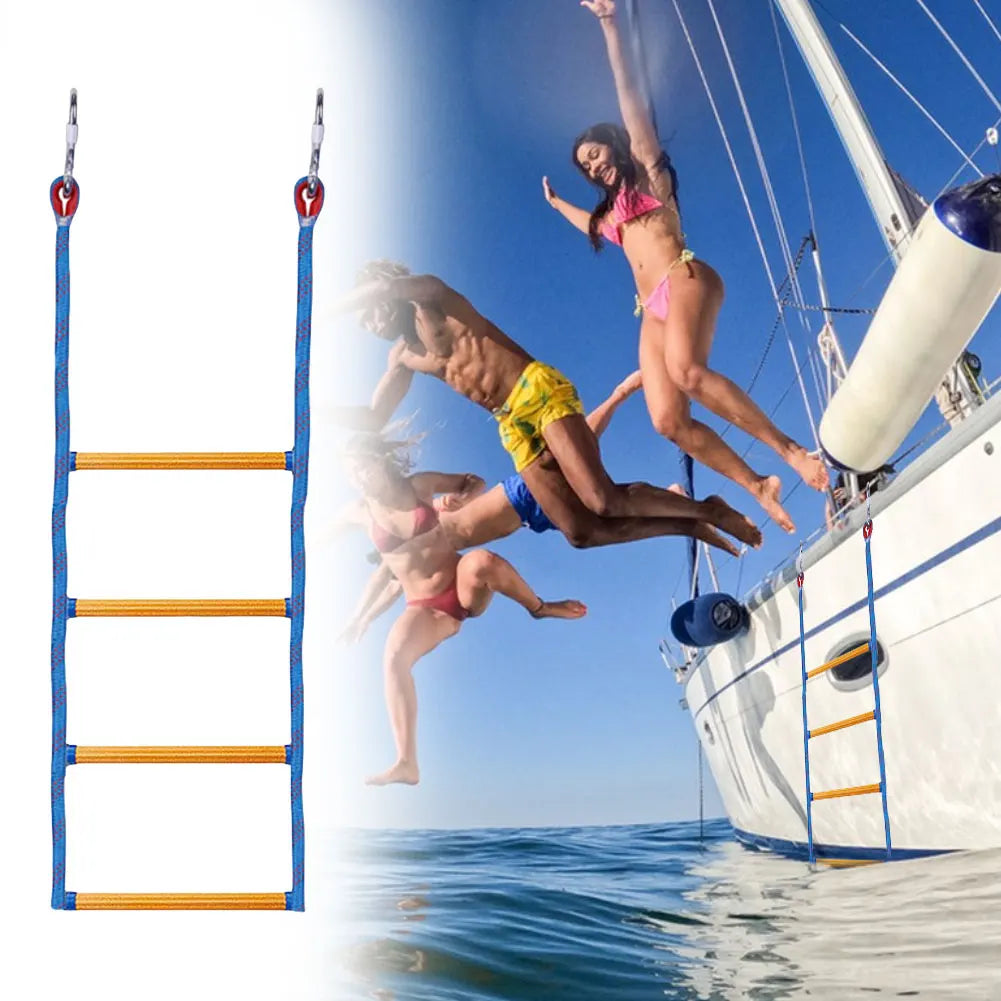 4 Step Heavy Duty Marine Rope Ladder  for Inflatable Boat Kayak Motorboat Canoeing