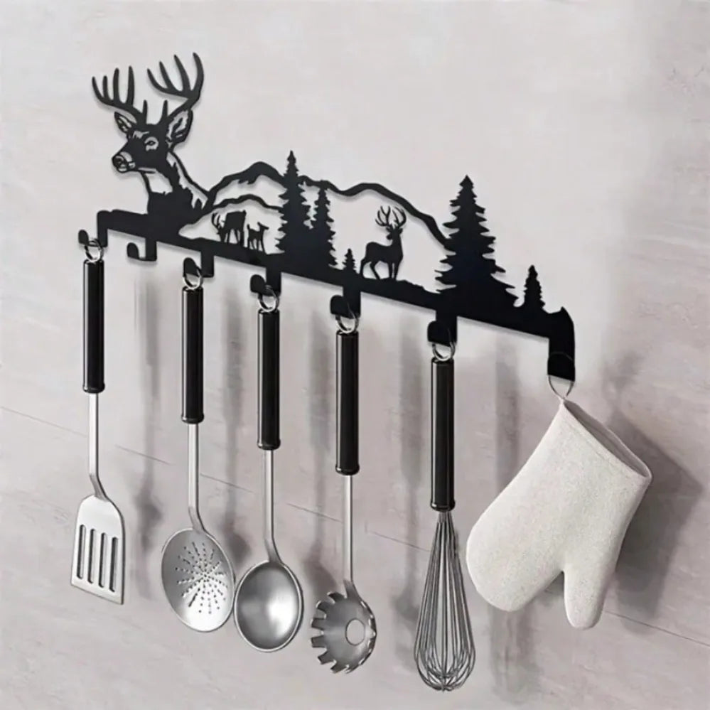 Deer & Forest-Themed Metal Key Hook – Effortlessly Installable Wall-Mounted Organizer for Entryways