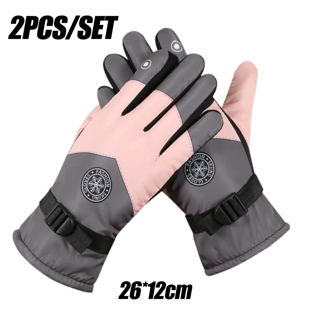 Winter Unisex Snowboard Ski Gloves PU Leather Non-slip Touch Screen Waterproof Motorcycle Cycling Fleece Warm Snow Gloves