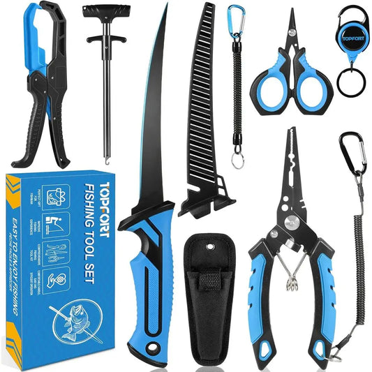 7-Piece  Fishing Kit: Pliers, Knife, Scissors, Hook Remover, Line Cutter, and Fish Lip Gripper - Essential Fishing Tool