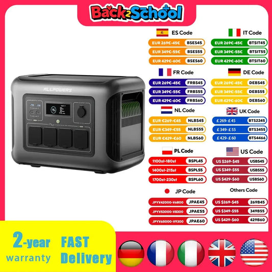 ALLPOWERS R1500 LITE Portable Power Station 1056Wh LiFePO4 Battery 1600W (3200W peak) AC Output Solar Generator for Camping RV