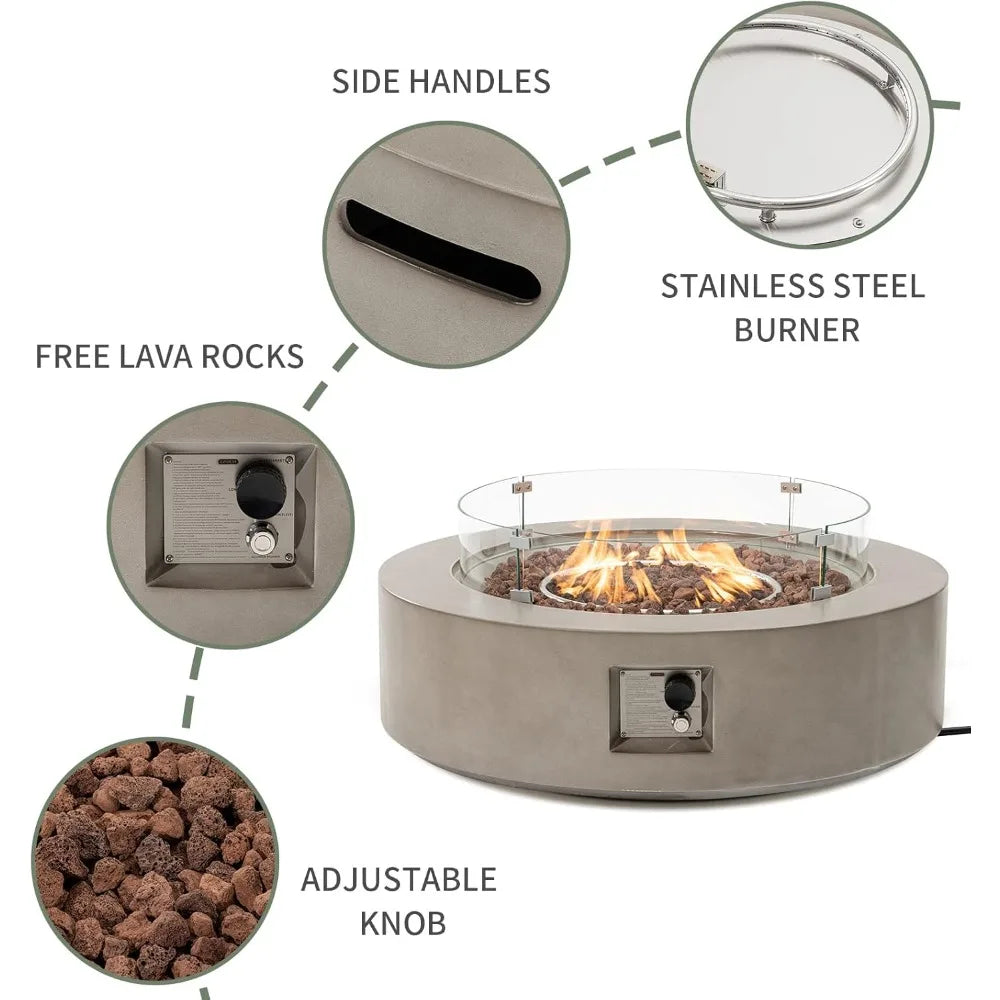 2-Piece Outdoor Propane Fire Pit Table Set with Tank, CSA Certified, 42 Fire Table, 50,000 BTU, Gray Rou