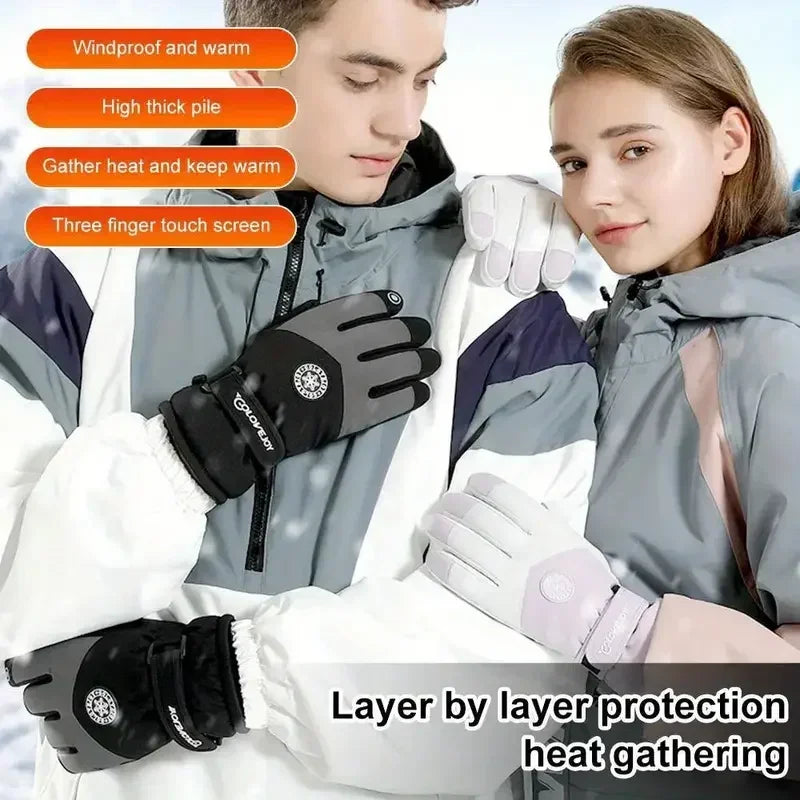 Winter Unisex Snowboard Ski Gloves PU Leather Non-slip Touch Screen Waterproof Motorcycle Cycling Fleece Warm Snow Gloves