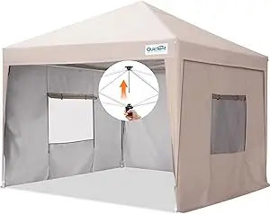 Easy Pop up Canopy Tent 10'x10' with 4 Detachable Window Sidewalls, One Person Setup, Waterproof Outdoor Portable Vendor Event