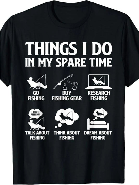 Men's Bass Fishing Sleeve Tee with THINGS I DO IN MY SPARE TIME Design T-Shirt Funny Gifts