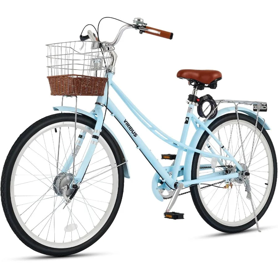 Beach Cruiser Bike for Women Step Through Bike with  Basket Rack Lock 24 26 inch 1 Speed