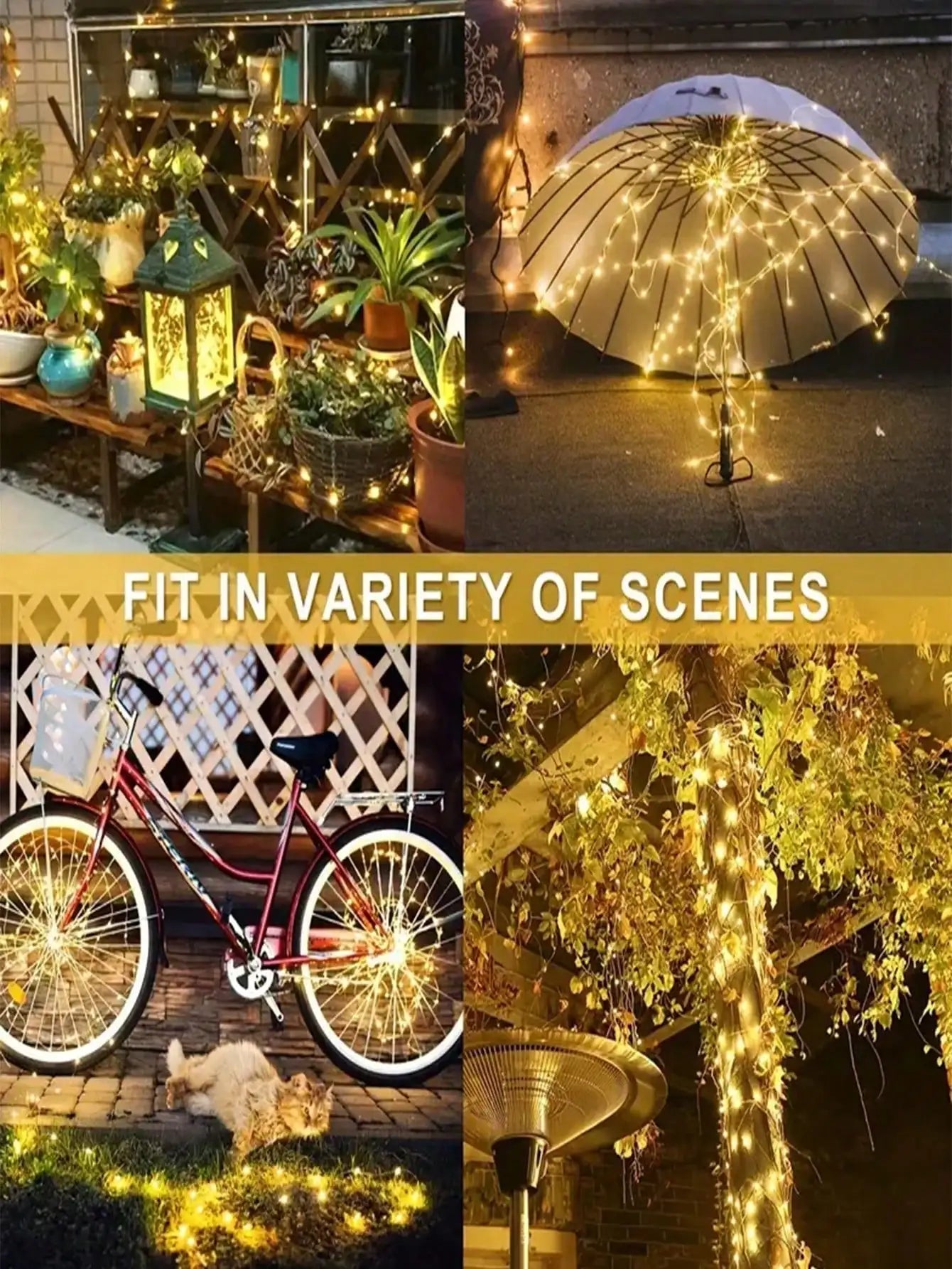 4Pcs 160ft Solar String Lights - 400Pcs Led Outdoor Fairy Lights, 8 Modes, Waterproof for Garden, Terrace, Tree Decoration - Great for , Weddings and Party (Warm Light) Ip44