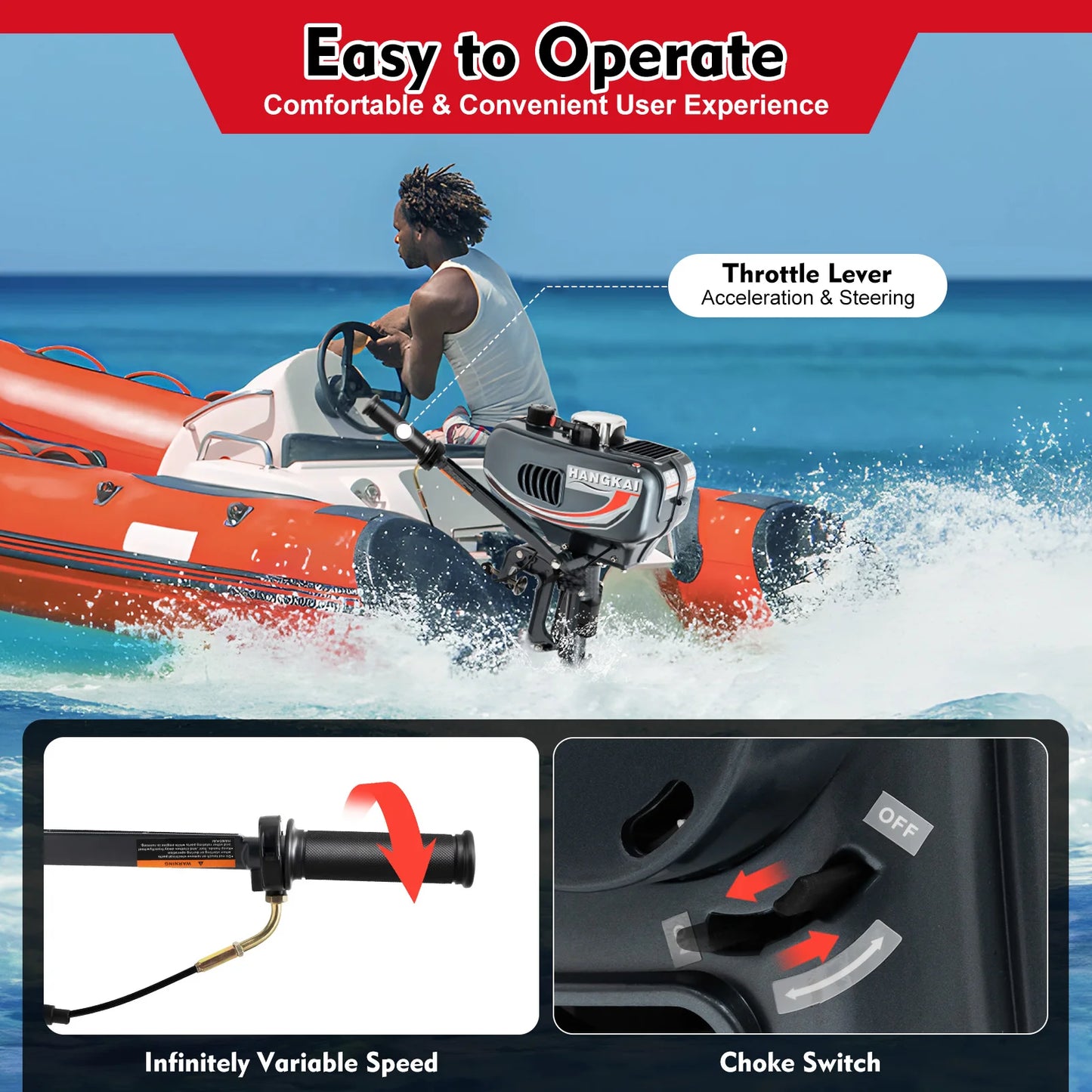 gasoline outboard motor 3.5hp Power 5000rpm Speed 1.3L Tank 35:1 Fuel Ratio Suitable for Fishing Boats Speedboats Small Boats