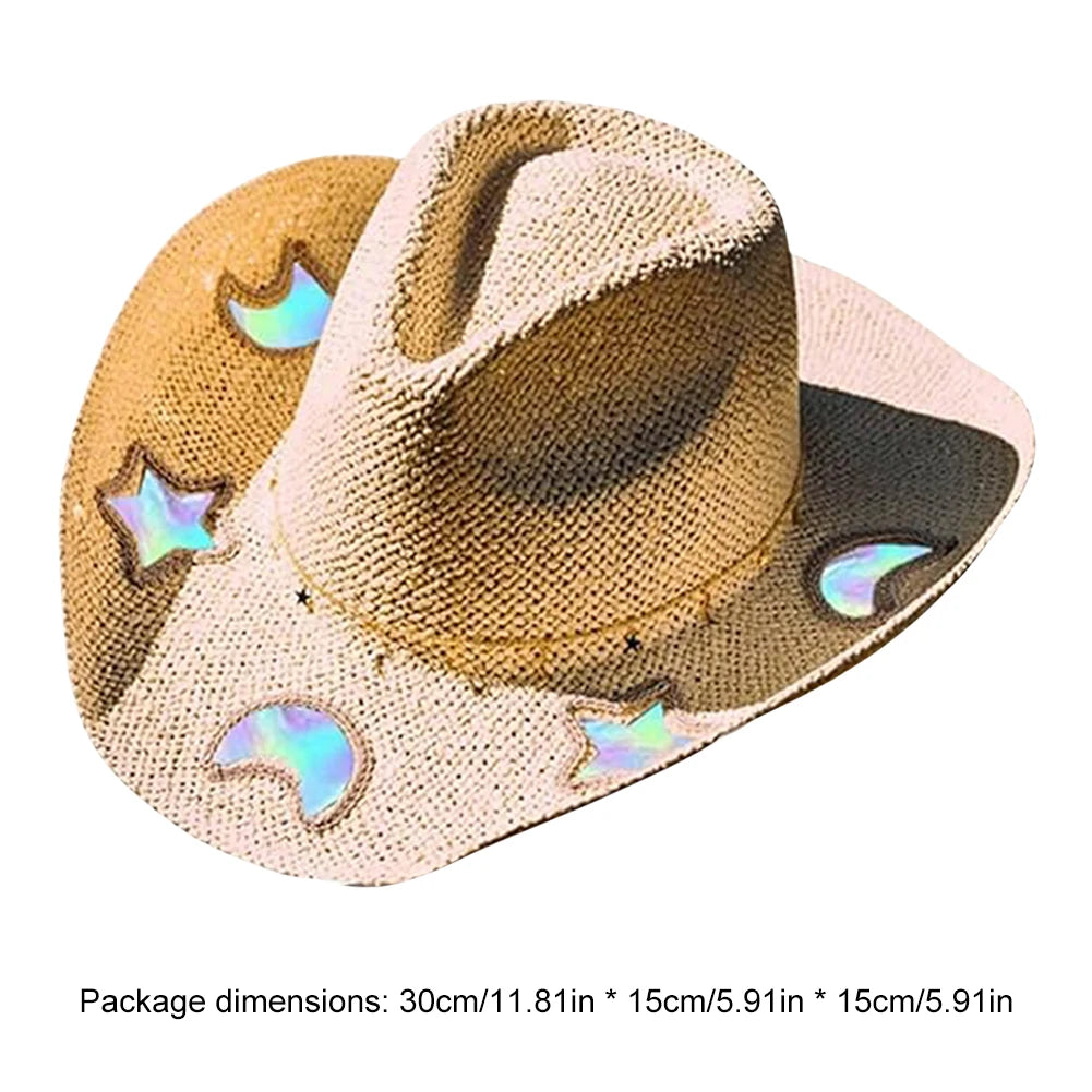 Straw Western Cowboy Hat 
Out Curled Wide Brim Sun Hat Fishing Hat Climbing Cap for Women Men