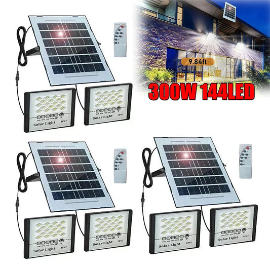 300W LED Solar  Lights Outdoor Flood Lamps Waterproof Spotlight Emergency Lighting Dusk To Dawn Wall Light For Yard Garden