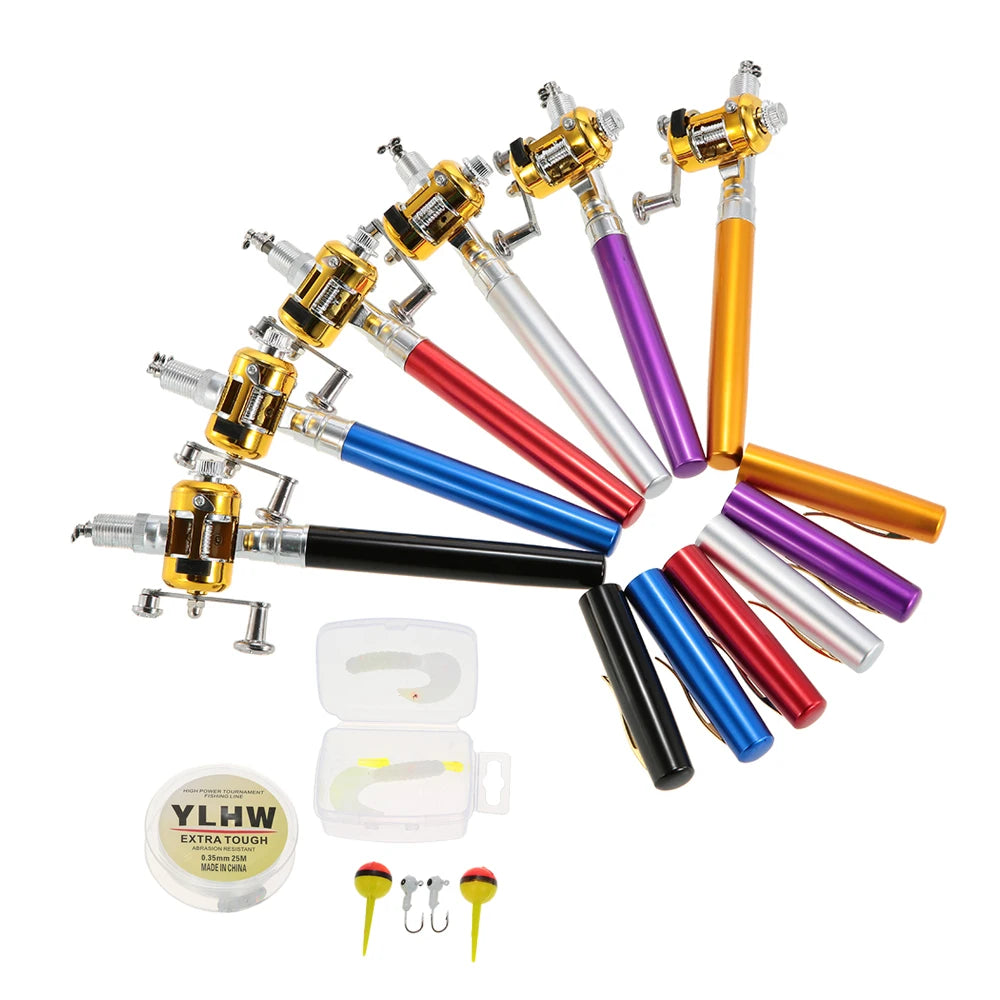 US Fishing Rod Reel Combo Set Mini Telescopic Portable Pocket Pen Fishing Rod Pole + Reel Aluminum Alloy Fishing Line Soft Lures