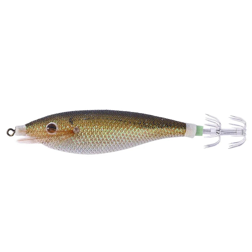 Glowing Horizontal Squid Trolling Lure Jigging  Wood Shrimp Hooks Octopus Bait