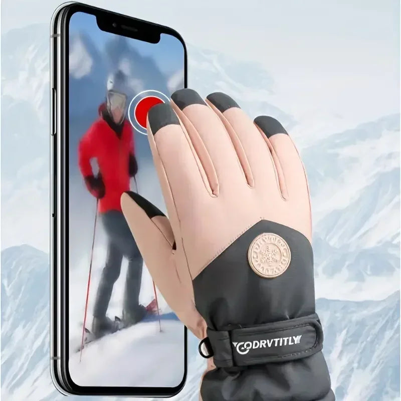 Winter Unisex Snowboard Ski Gloves PU Leather Non-slip Touch Screen Waterproof Motorcycle Cycling Fleece Warm Snow Gloves
