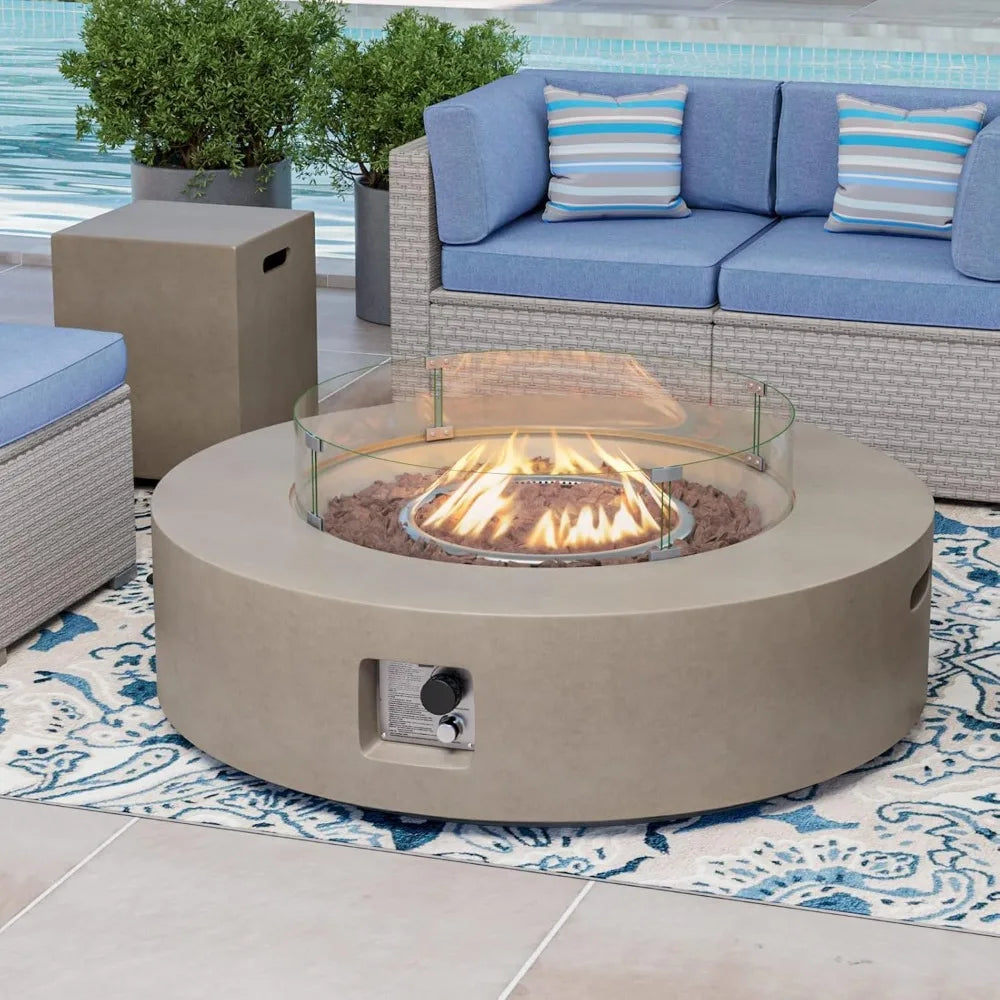 2-Piece Outdoor Propane Fire Pit Table Set with Tank, CSA Certified, 42 Fire Table, 50,000 BTU, Gray Rou
