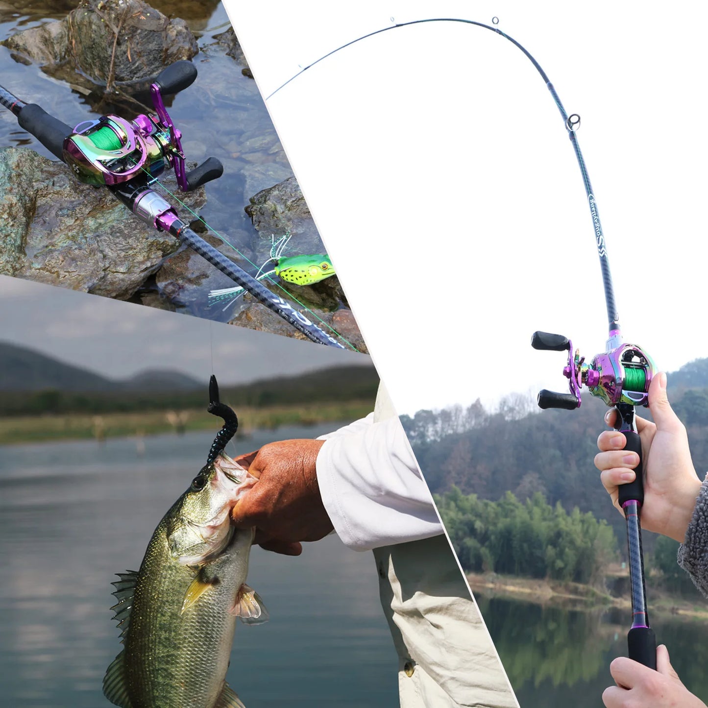 180cm Telescopic Fishing Rod Carbon Fiber, Fast Action for Long Cast, Black Purple Color, for Freshwater & Saltwater