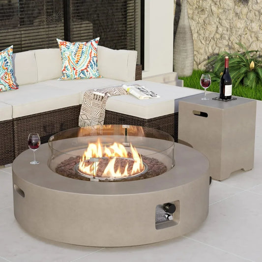 2-Piece Outdoor Propane Fire Pit Table Set with Tank, CSA Certified, 42 Fire Table, 50,000 BTU, Gray Rou