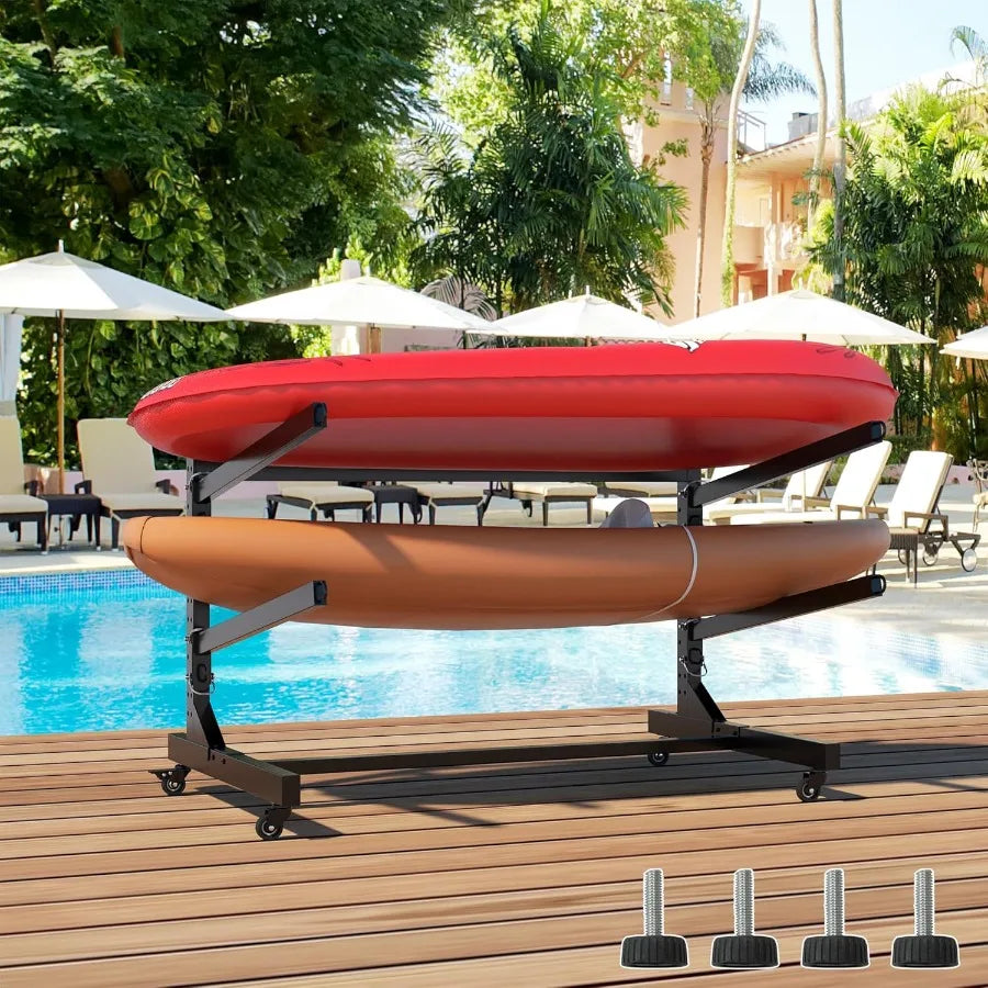 Heavy Duty Kayak Storage Rack with Wheels and Adjustable Feet