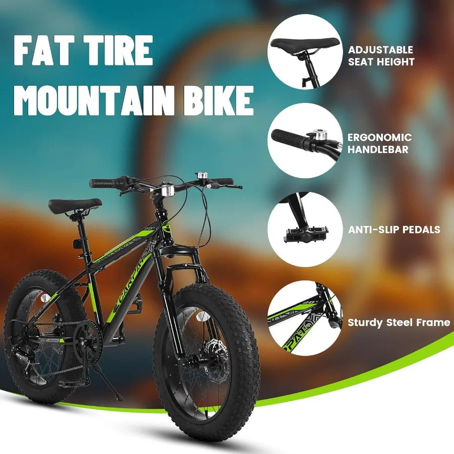 20 24 26 Inch Fat Tire Mountain Bikes 7Speed with Mechanical Disc Brakes Front Suspension