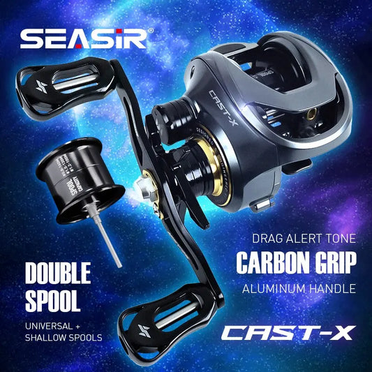 SEASIR Cast-X Baitcasting Reel 7.3:1 HS Gear Ratio Aluminum Double Spool Carbon Grip Metal BFS Micro  Fishing Coil