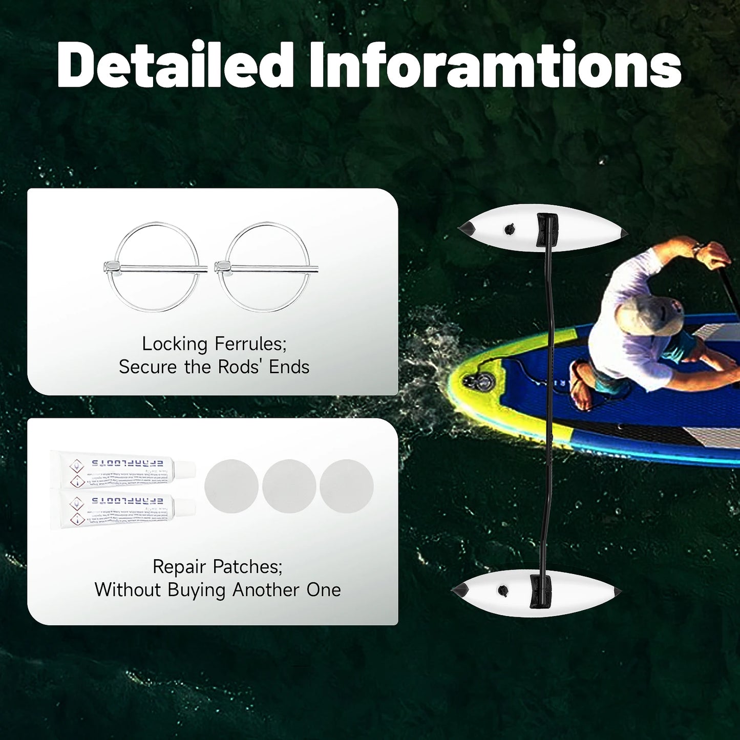 Banana-Shaped Kayak Outrigger Stabilizers Pvc Inflatable Outrigger Float with Sidekick Arms Rod Fit