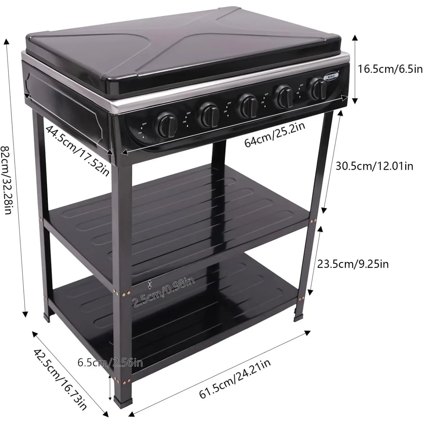 5-Burner Gas Stove Outdoor Camping Cooking BBQ Grill With 2-Tier Storage Rack