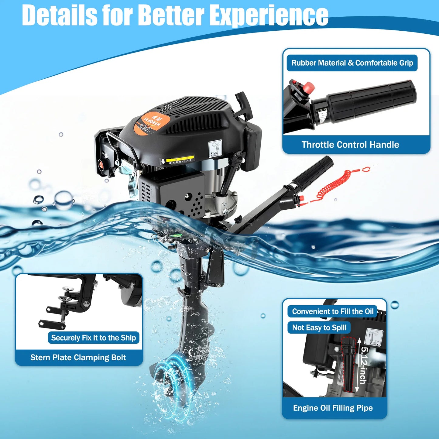 HANGKAI 4 Stroke 6HP Boat Engine 140CC Heavy Duty Outboard Motor With Air Cooling System Short Shaft Inflatable Fishing Boat