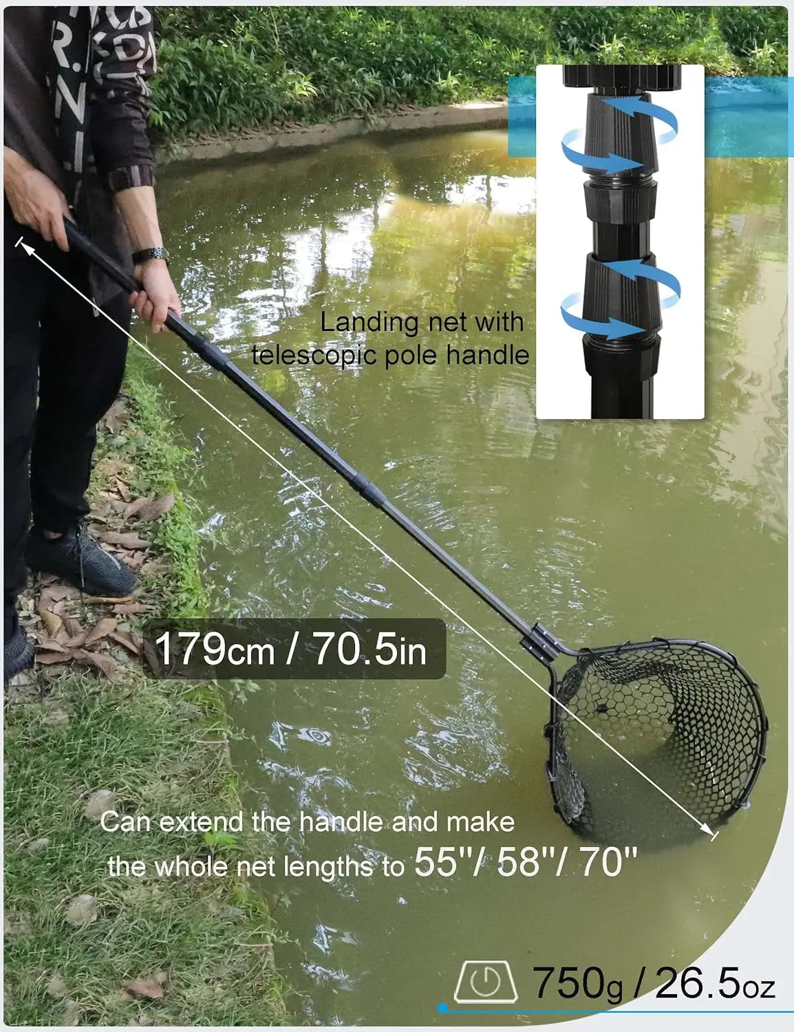 Heavy Duty Big Folding Fishing Net With Retractable Long Handle
