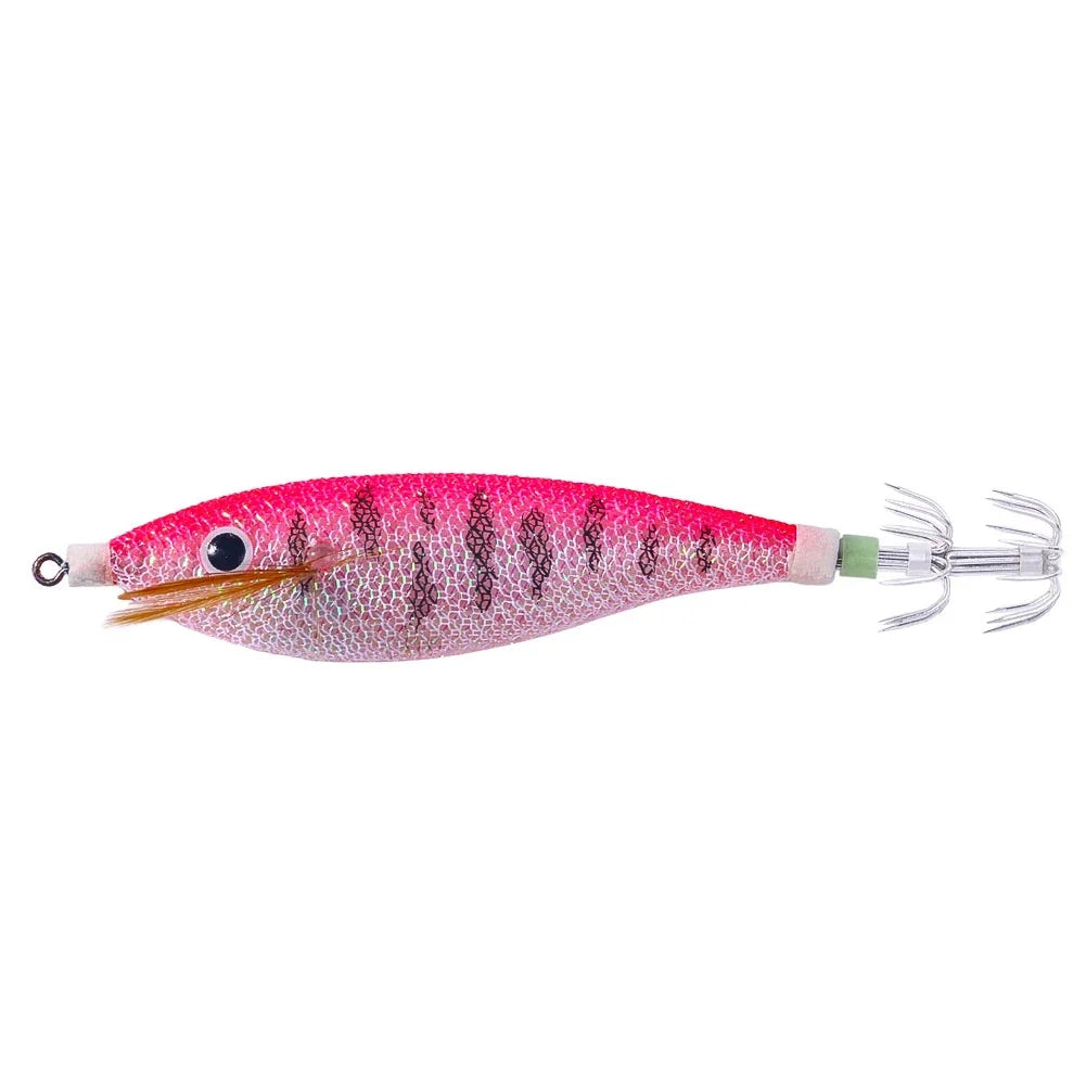 Glowing Horizontal Squid Trolling Lure Jigging  Wood Shrimp Hooks Octopus Bait