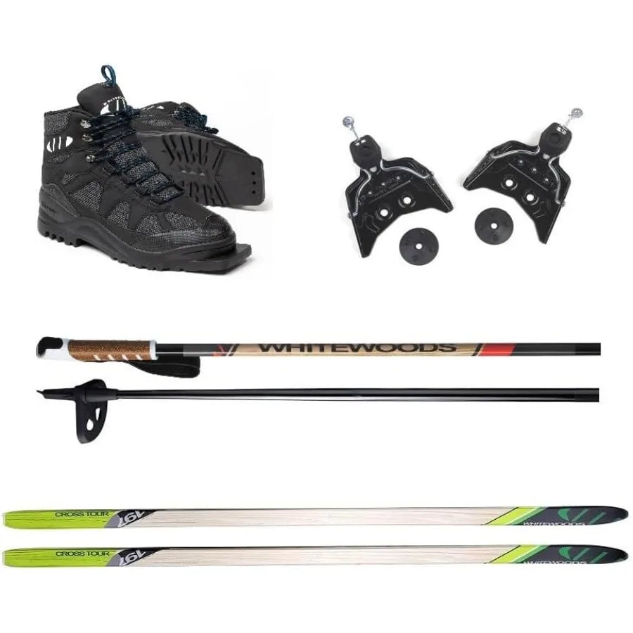 75mm 3Pin Cross Country Ski Package; Boots Bindings Poles Skis 177cm for Skiers 121150 lbs.