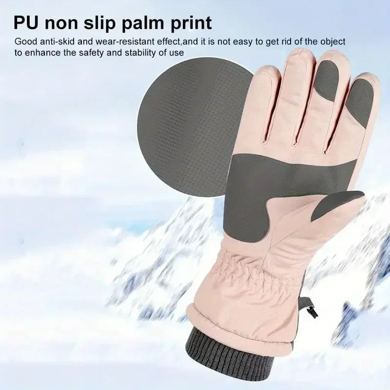 Winter Unisex Snowboard Ski Gloves PU Leather Non-slip Touch Screen Waterproof Motorcycle Cycling Fleece Warm Snow Gloves